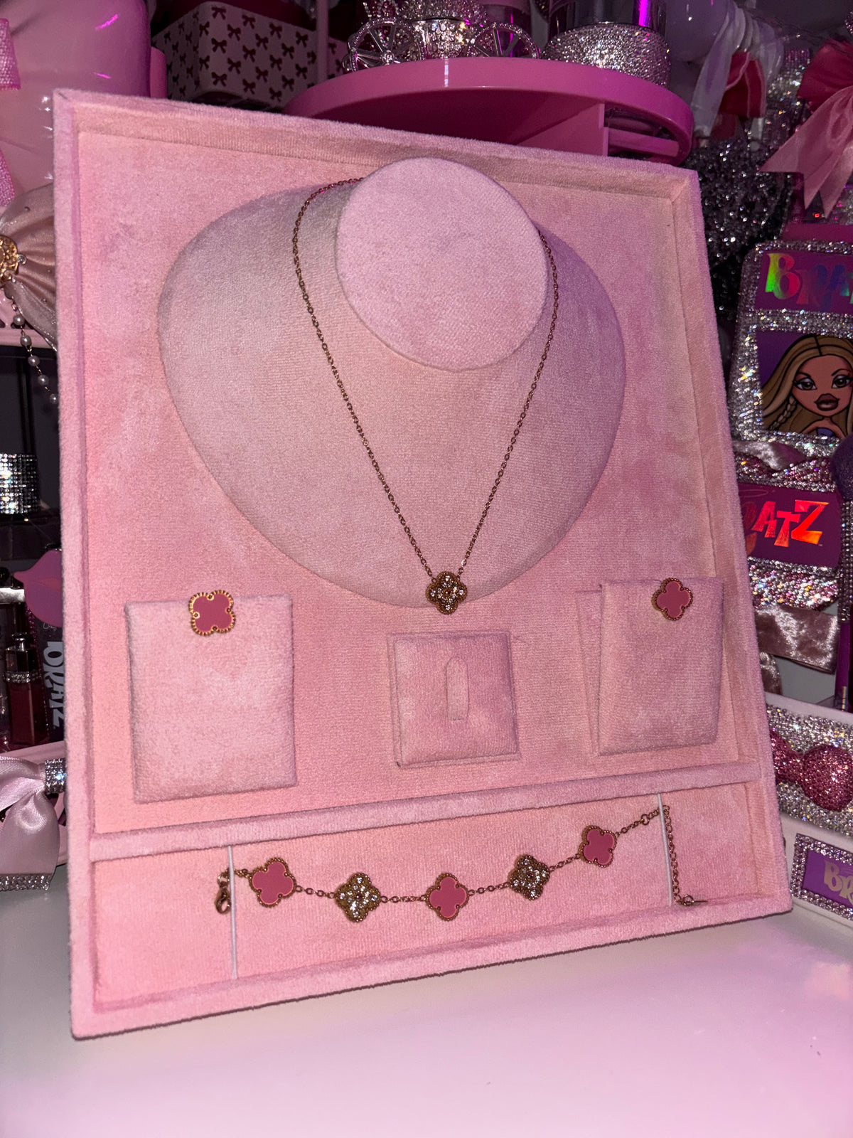 Pink & gold Diamond necklace, earrings AND bracelet full set
