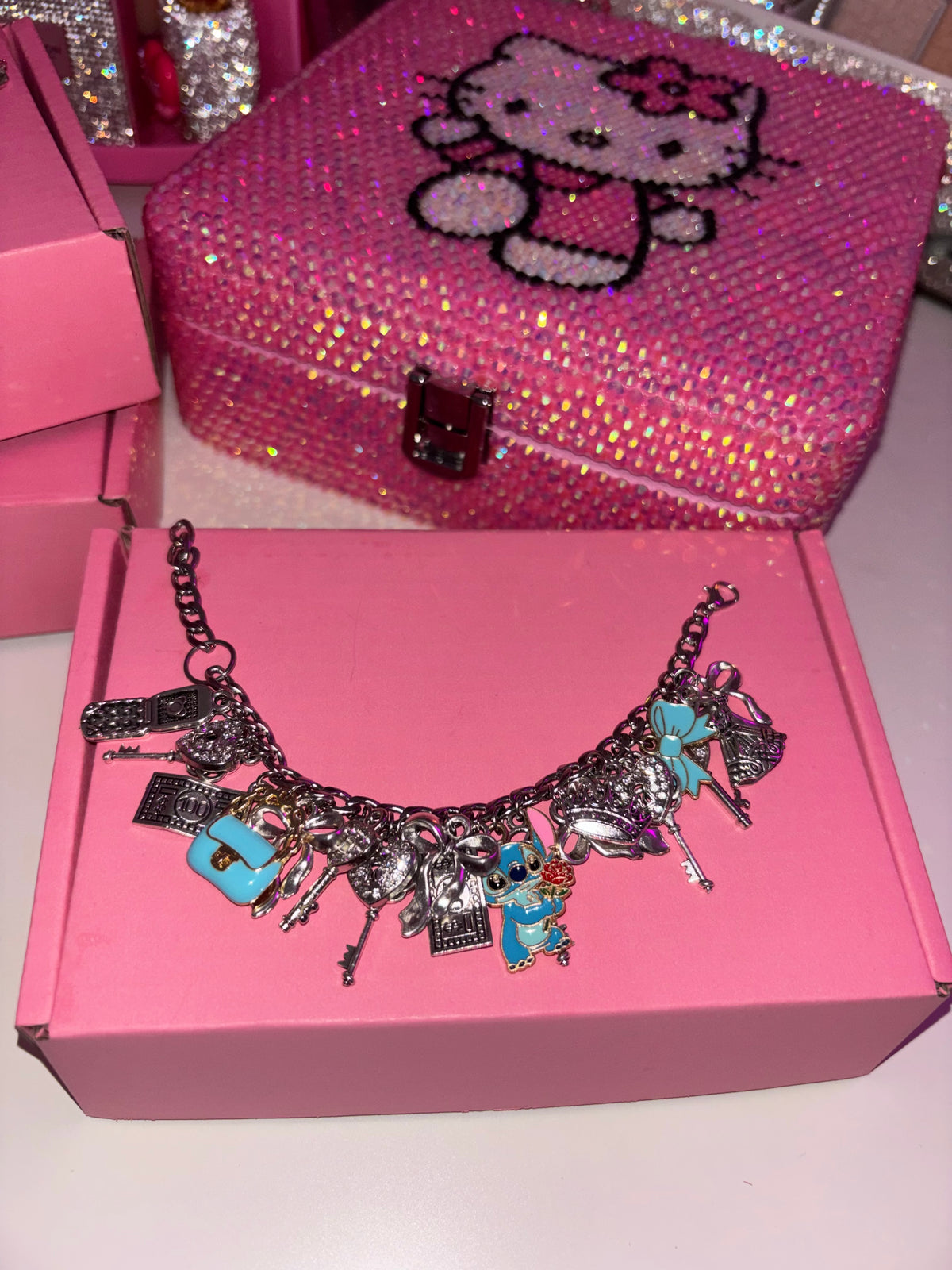 Silver & blue STITICH charm bracelet
