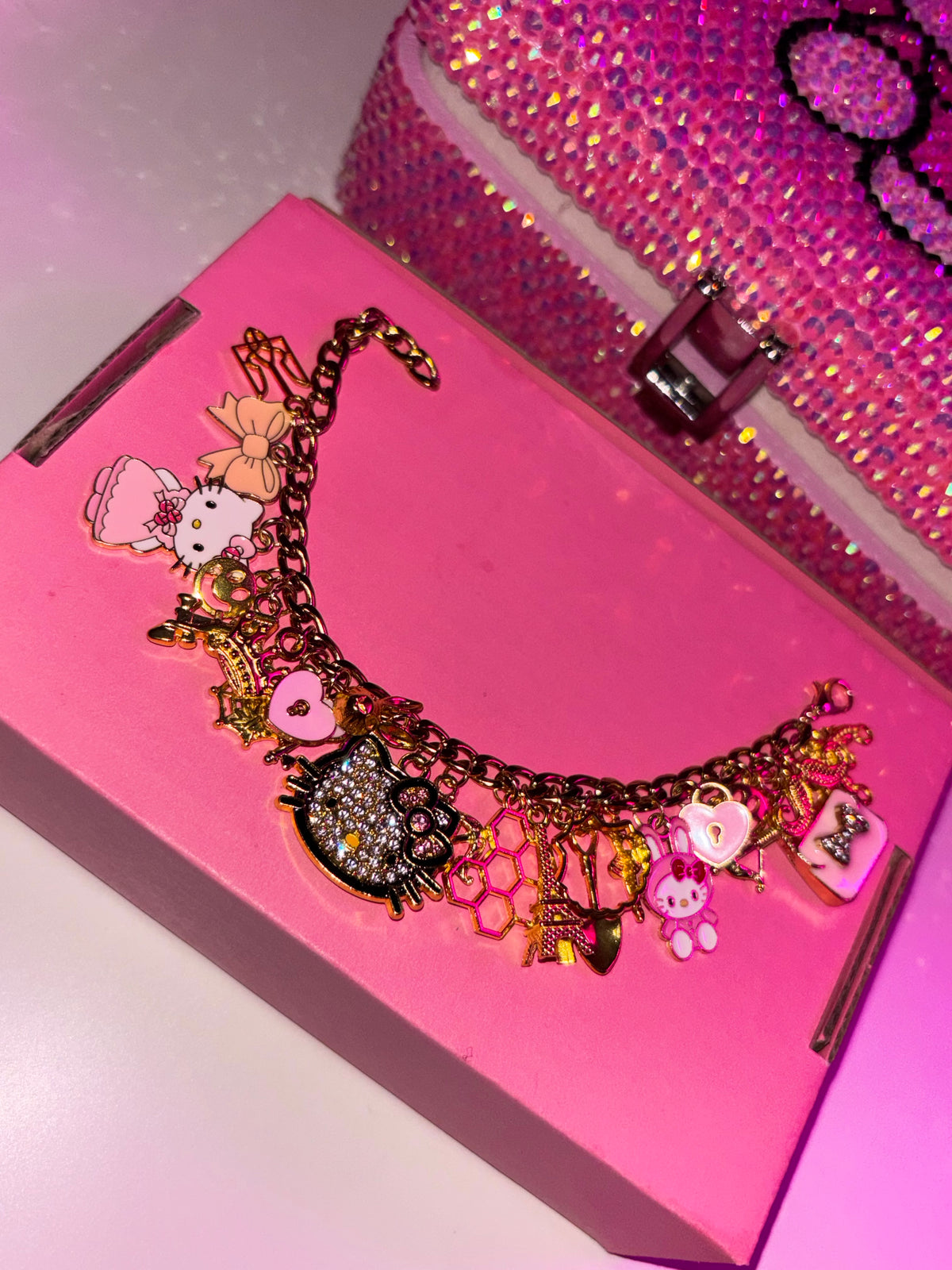 Gold & pink HELLO KITTY charm bracelet