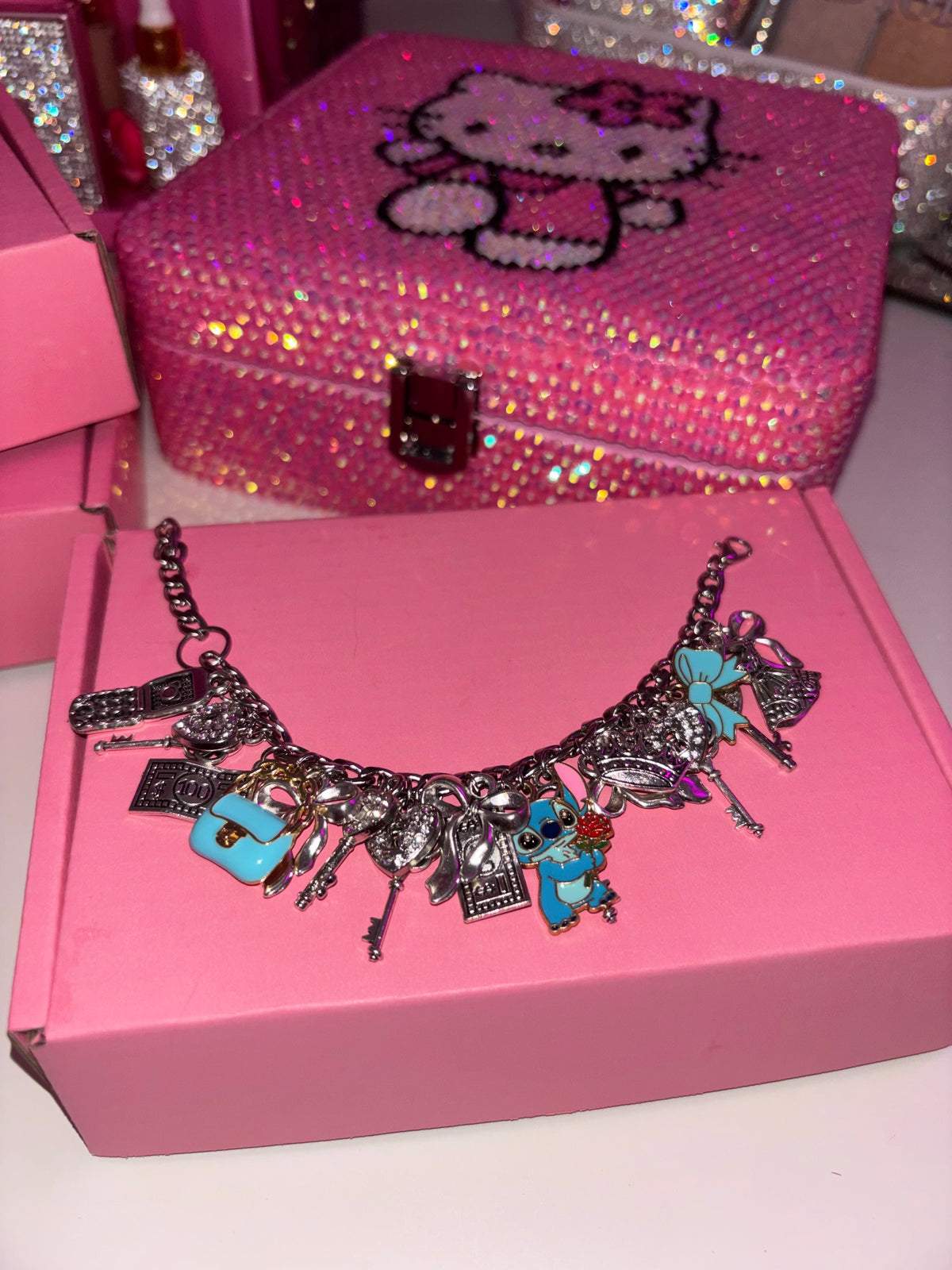 Silver & blue STITICH charm bracelet