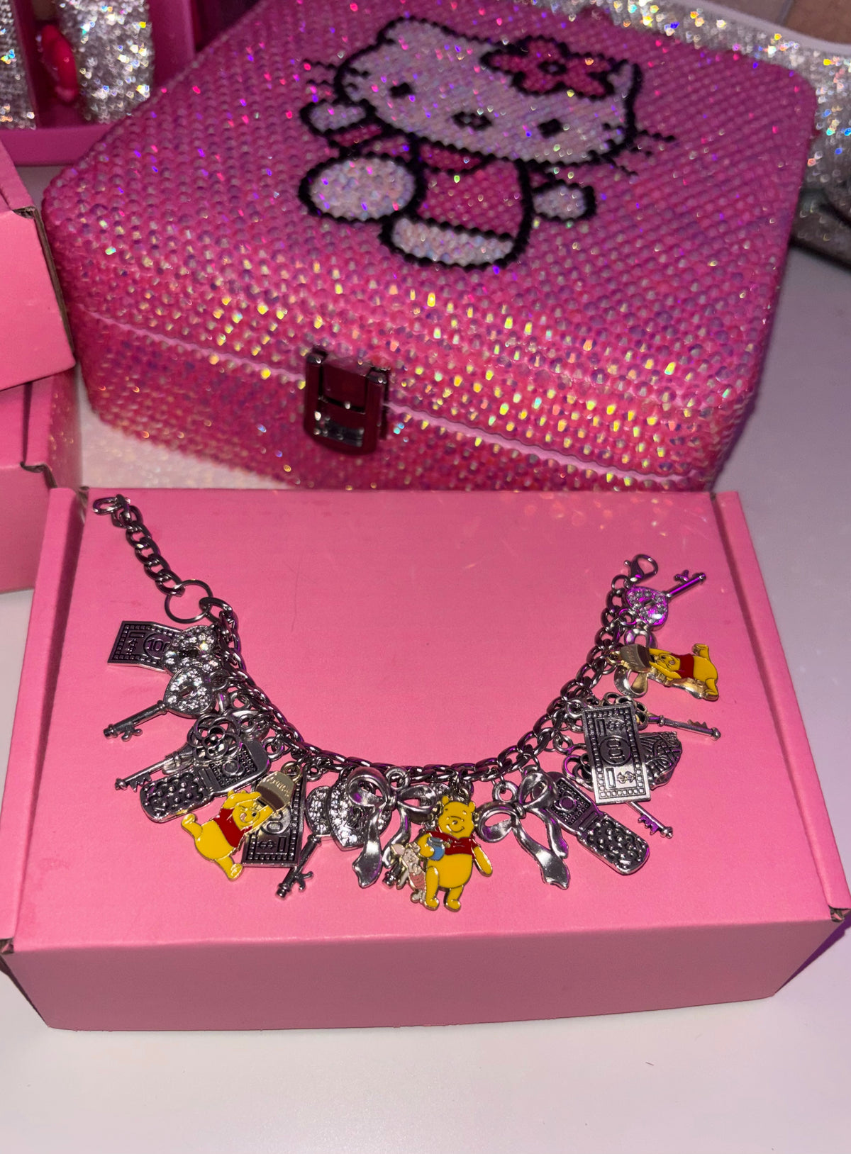 Silver WINNIE THE POOH charm bracelet