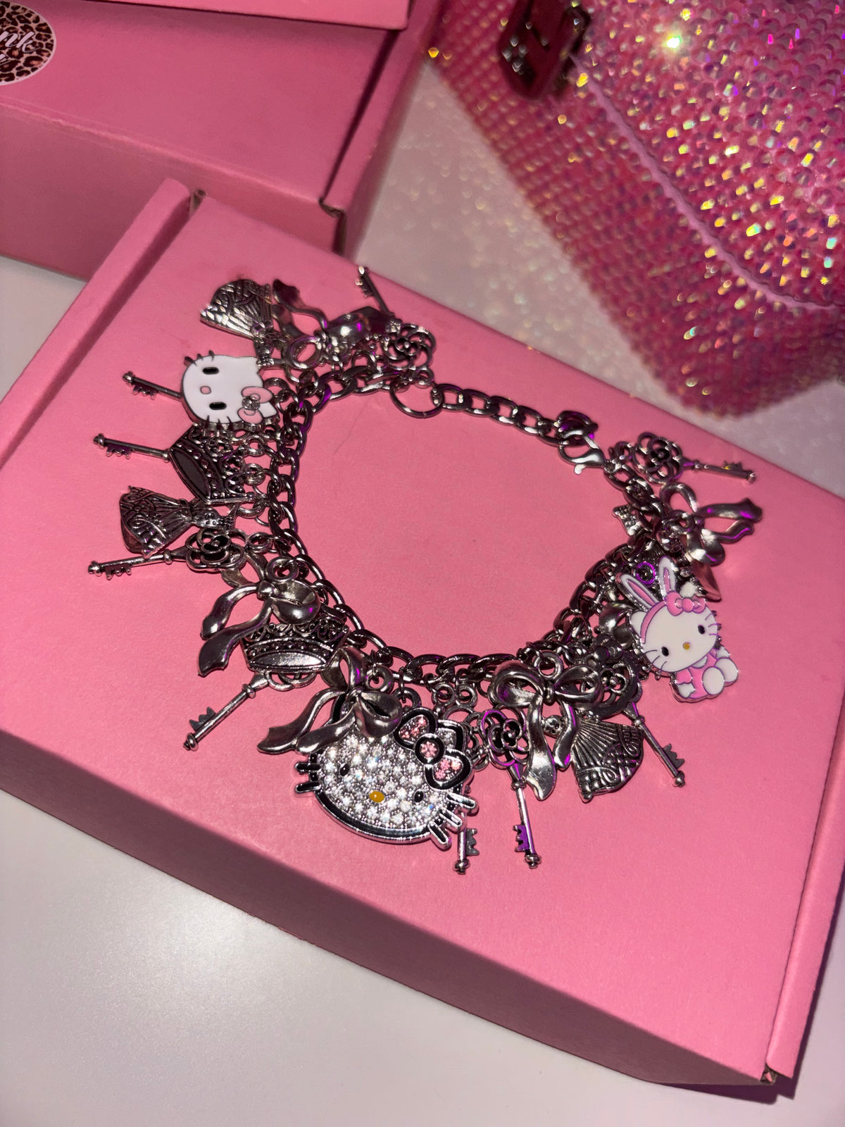 Silver & pink HELLO KITTY charm bracelet