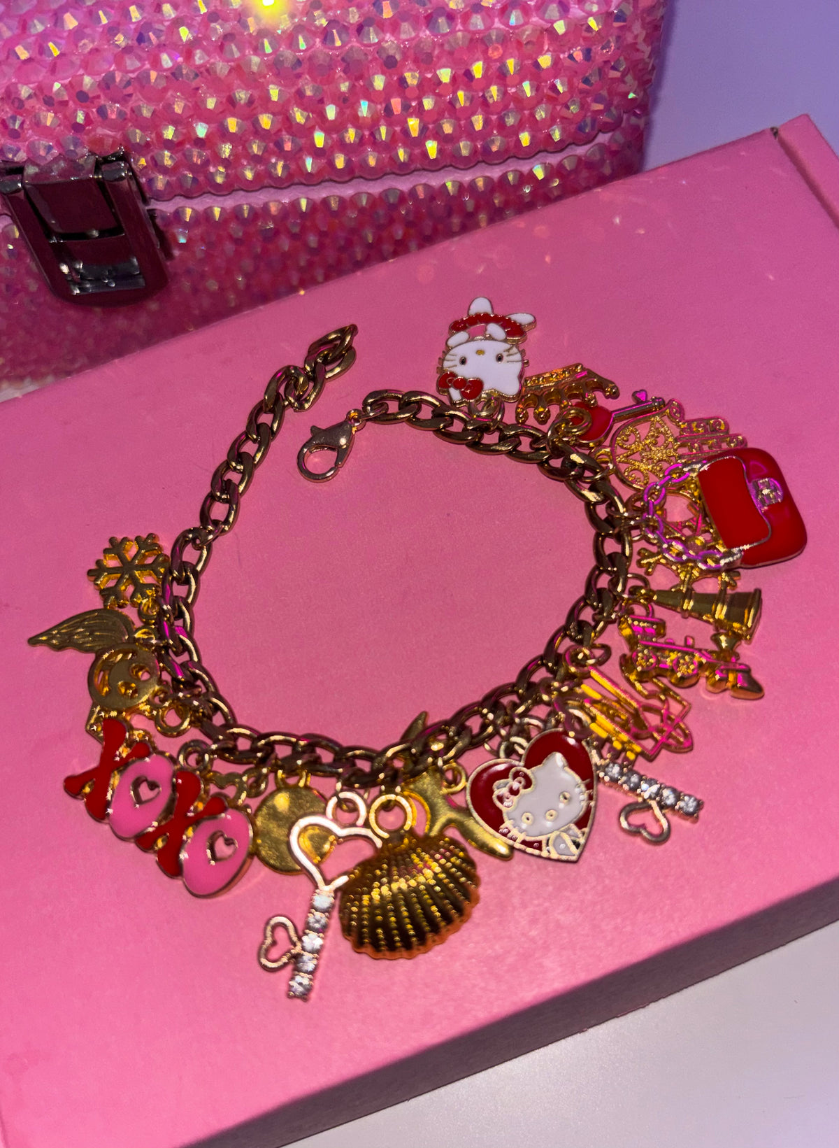 Gold & red HELLO KITTY charm bracelet