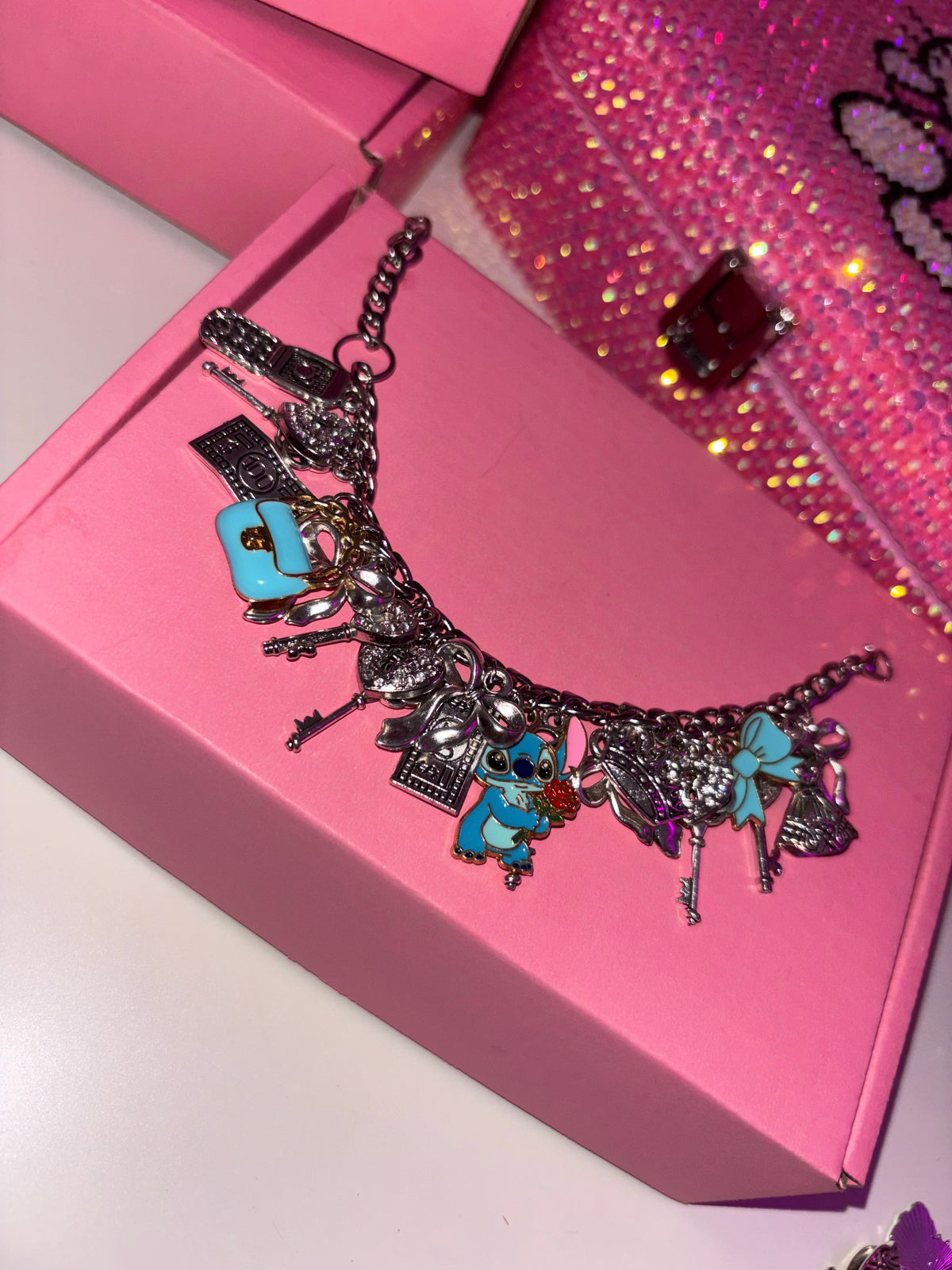 Silver & blue STITICH charm bracelet