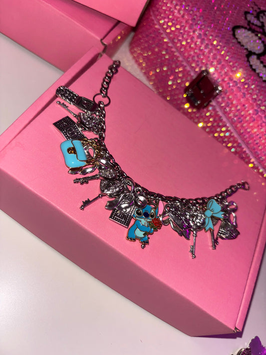 Silver & blue STITICH charm bracelet