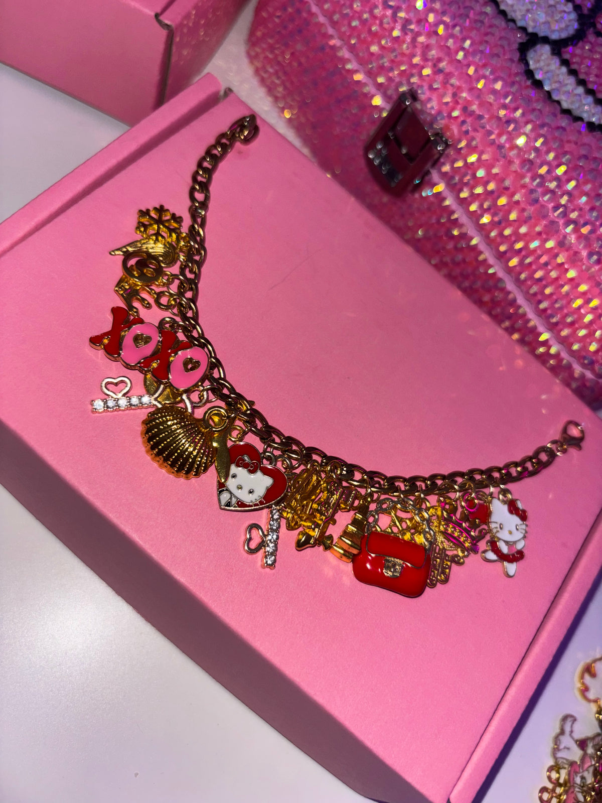 Gold & red HELLO KITTY charm bracelet