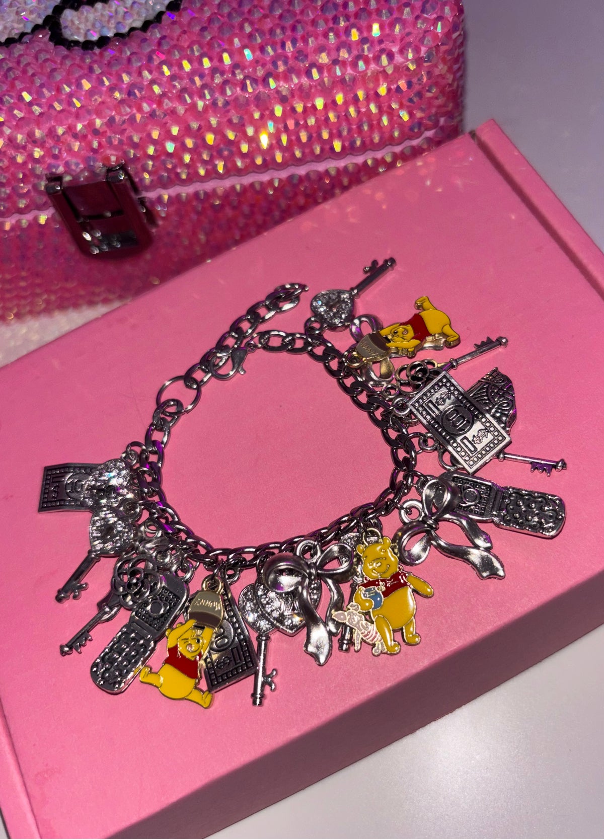 Silver WINNIE THE POOH charm bracelet