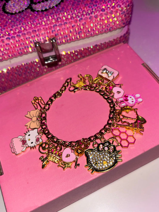 Gold & pink HELLO KITTY charm bracelet
