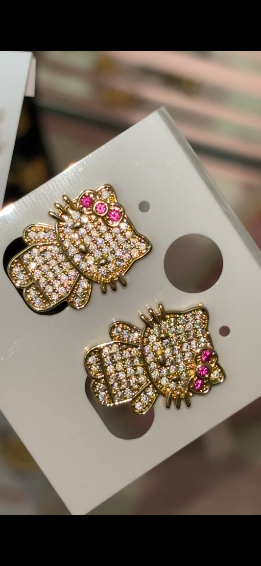 Gold plated hello kitty rhinestone earrings