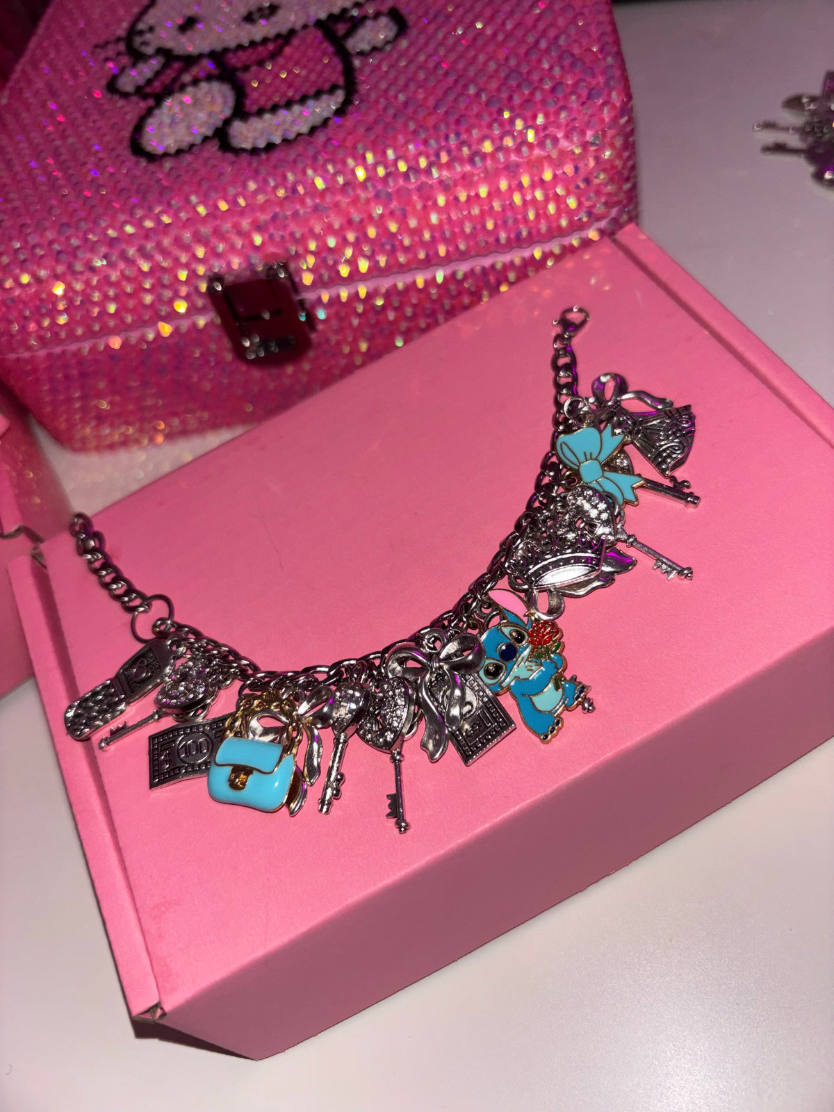 Silver & blue STITICH charm bracelet