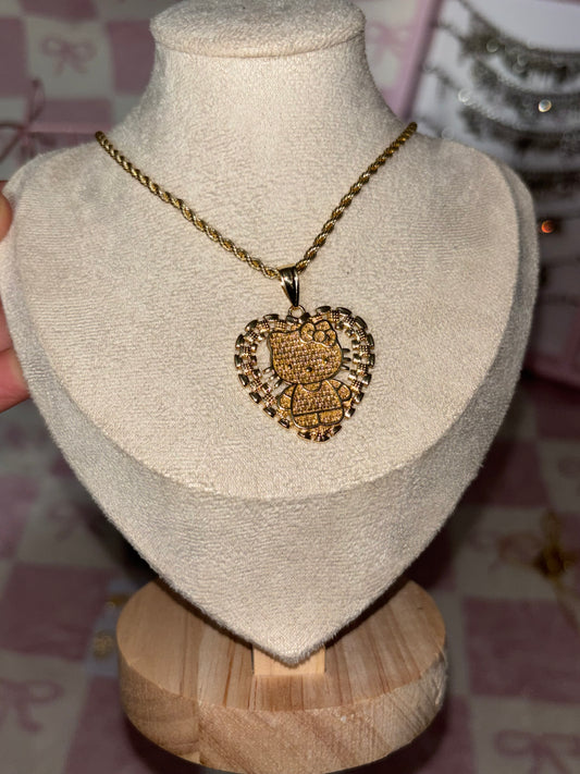 Gold plated hello kitty heart necklace