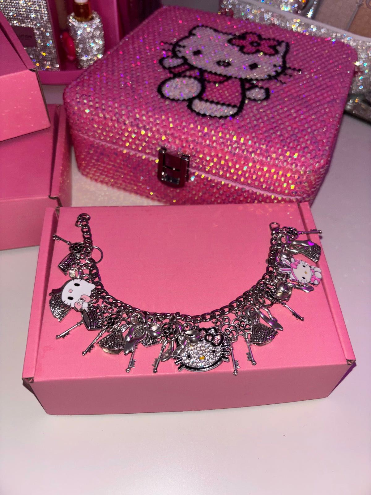 Silver & pink HELLO KITTY charm bracelet
