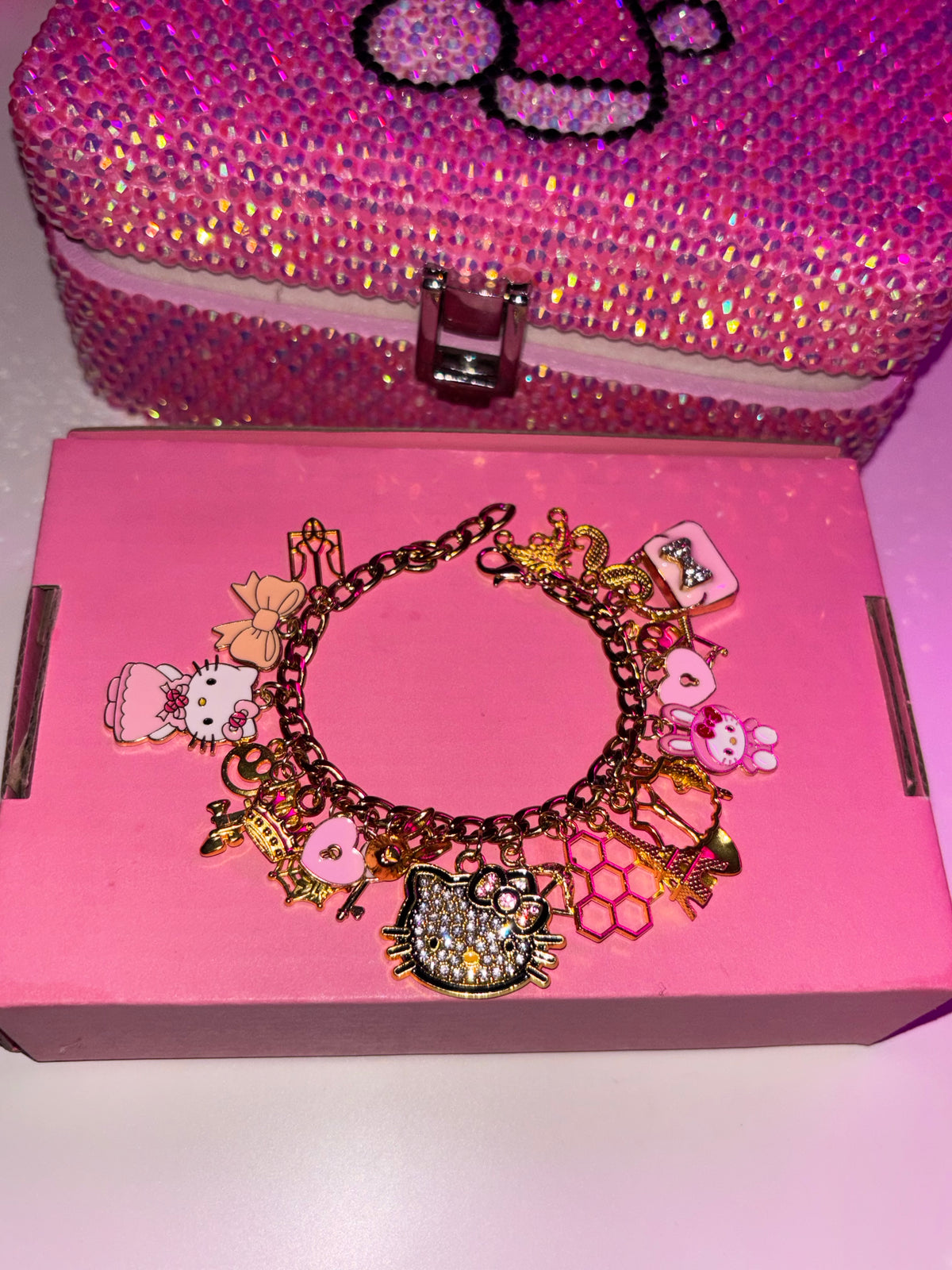 Gold & pink HELLO KITTY charm bracelet