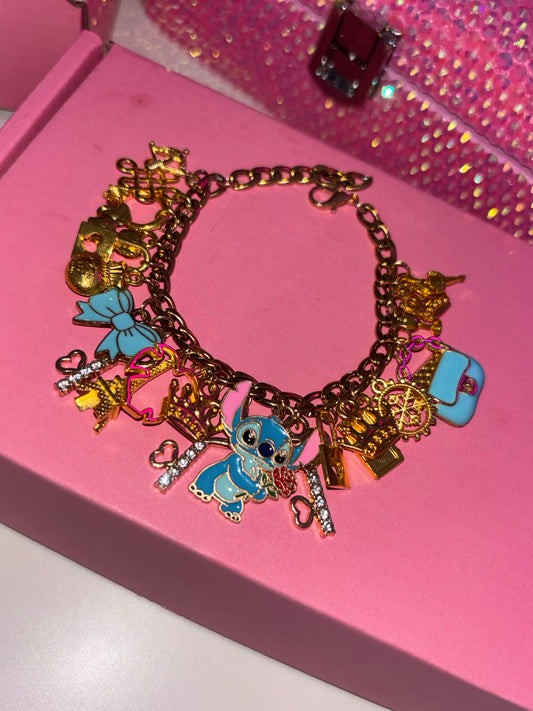 Gold & blue STITCH charm bracelet