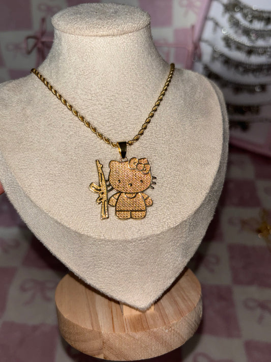Gold plated hello kitty statement necklace