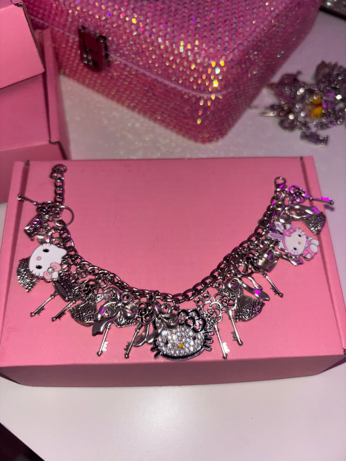 Silver & pink HELLO KITTY charm bracelet
